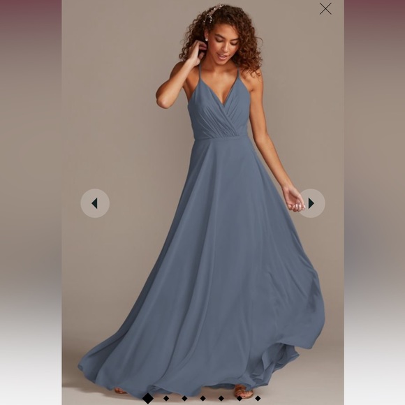 David’s bridal steel blue bridesmaid dress. NWT. Spaghetti strap full skirt. - Picture 1 of 7